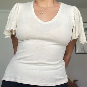 Butterfly sleeve silk blend top